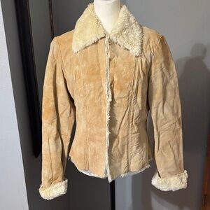 Taunt Tan Leather Jacket with Shearling Accents